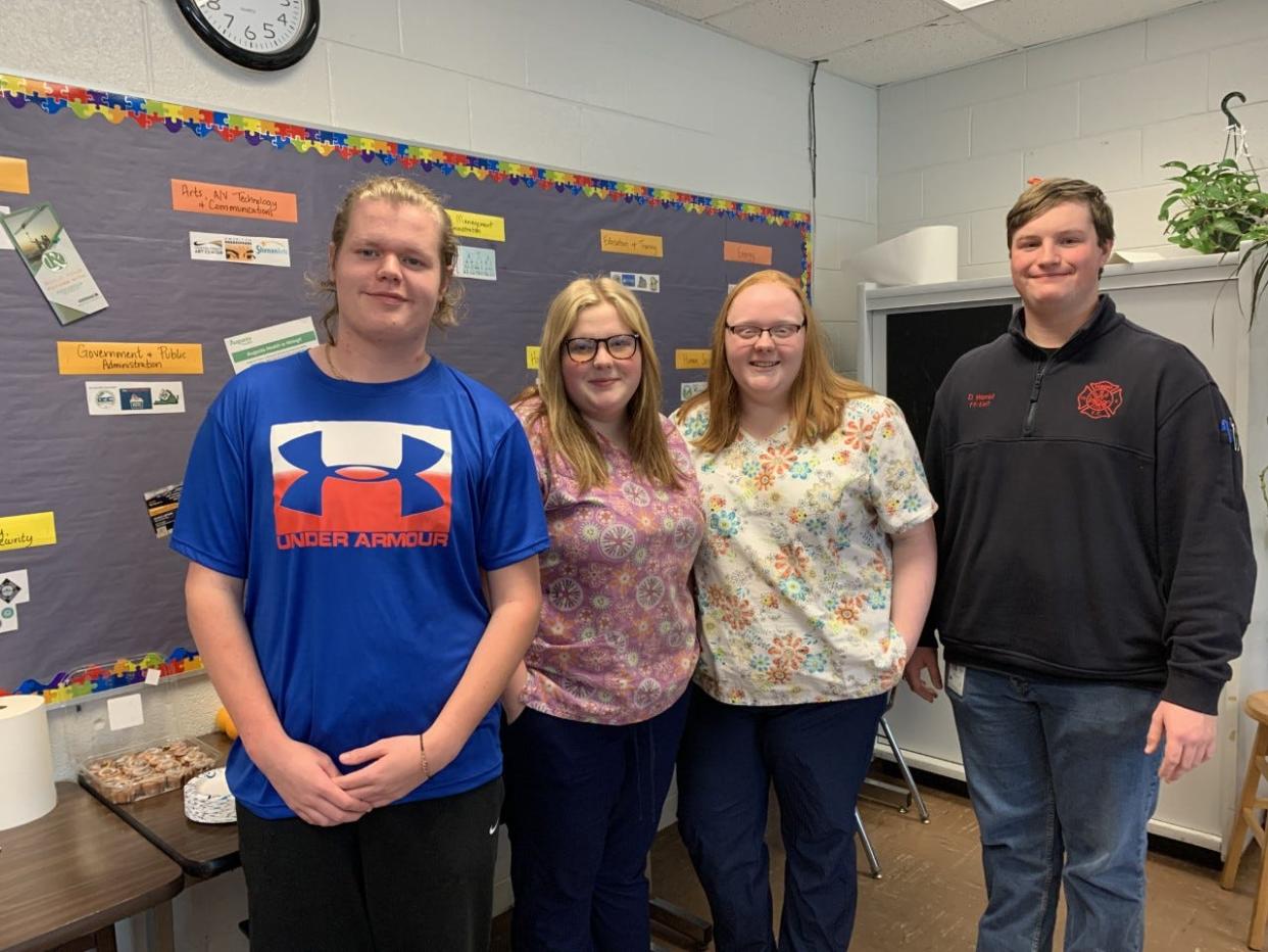 Fort Defiance students (from left) Corbin Durham,  Brianna Lane,  Madison Moyer and Daniel Worrell,  (not pictured Josh Blackwell) were part of a pilot program between their school and Blue Ridge Community College that is preparing students to become members of the skilled workforce in
a variety of high demand jobs across the state.