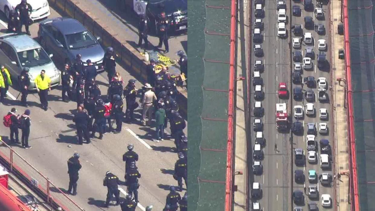 <div>Protests on Golden Gate Bridge in San Francisco on April 15, 2024.</div>