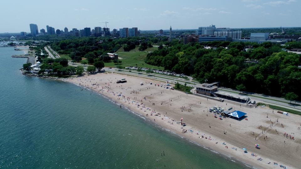 Bradford beach and the Lake Michigan lakefront in Milwaukee on Wednesday, July 24, 2019. Skyline lake levels water Photo by Mike De Sisti and Jim Nelson/Milwaukee Journal Sentinel 