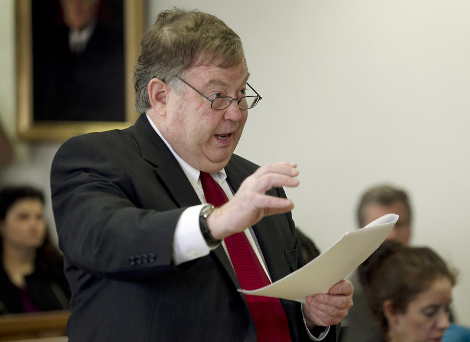 Plaintiff attorney Rick Gray makes his opening remarks before the court, Tuesday, Jan. 21, 2014, for the Texas' school finance trial in Austin, Texas. The trial re-opened Tuesday after a year hiatus so that the judge could collect evidence in light of last year's legislative changes. Opening statements from the school district plaintiff groups and the state kicked off proceedings that could last three to four weeks in Judge John K. Dietz' courtroom. (AP Photo/Austin American-Statesman, Ralph Barrera) AUSTIN CHRONICLE OUT, COMMUNITY IMPACT OUT, MAGS OUT; NO SALES; INTERNET AND TV MUST CREDIT PHOTOGRAPHER AND STATESMAN.COM.