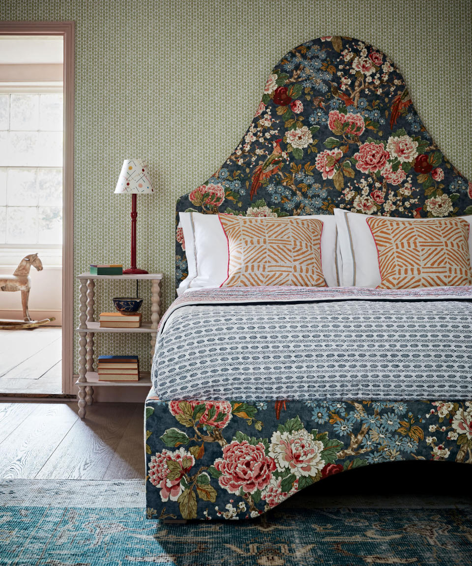 Go bold with floral prints on a statement bed