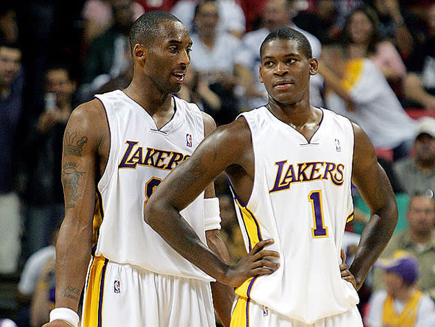 Kobe Bryant and Smush Parker. (Getty Images)