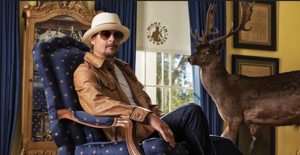 Kid Rock sits on a star-spangled chair in a website promoting his supposed campaign for U.S. Senate. Yep, this is where we're at in America. (Photo: Kid Rock for Senate)