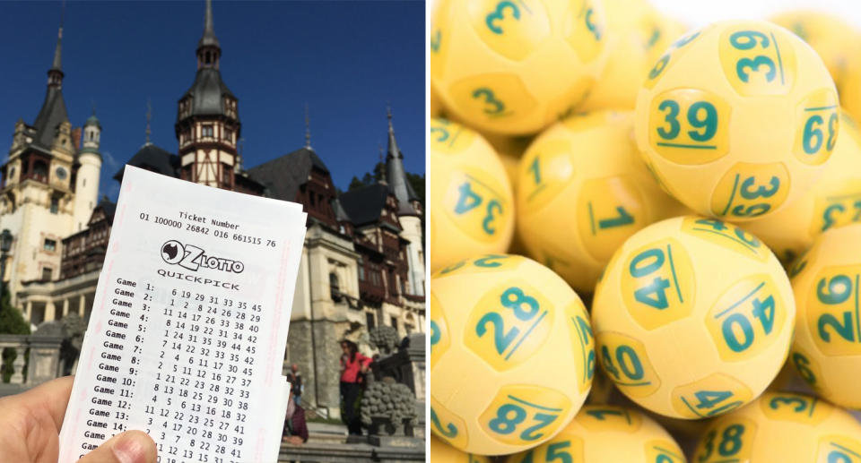 Lotto ticket and balls ahead of Oz Lotto's Tuesday $50 million draw.