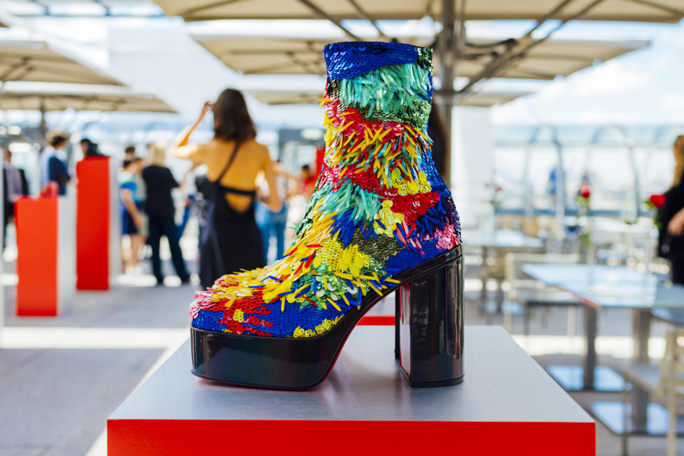 A sequined platform boot at Christian Louboutin spring summer ’23 men’s presentation at Paris Men’s Fashion Week. - Credit: Courtesy of Christian Louboutin