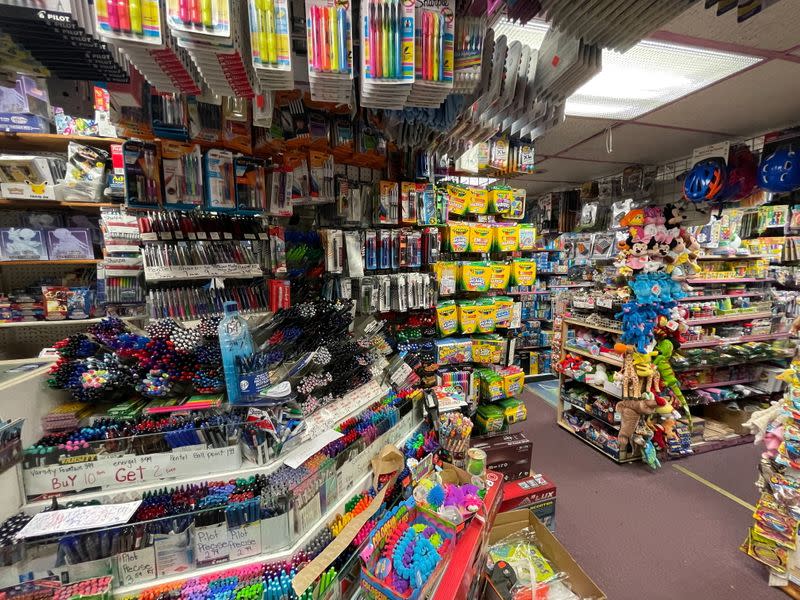 School supplies on display at Stationery and Toy World in New York City