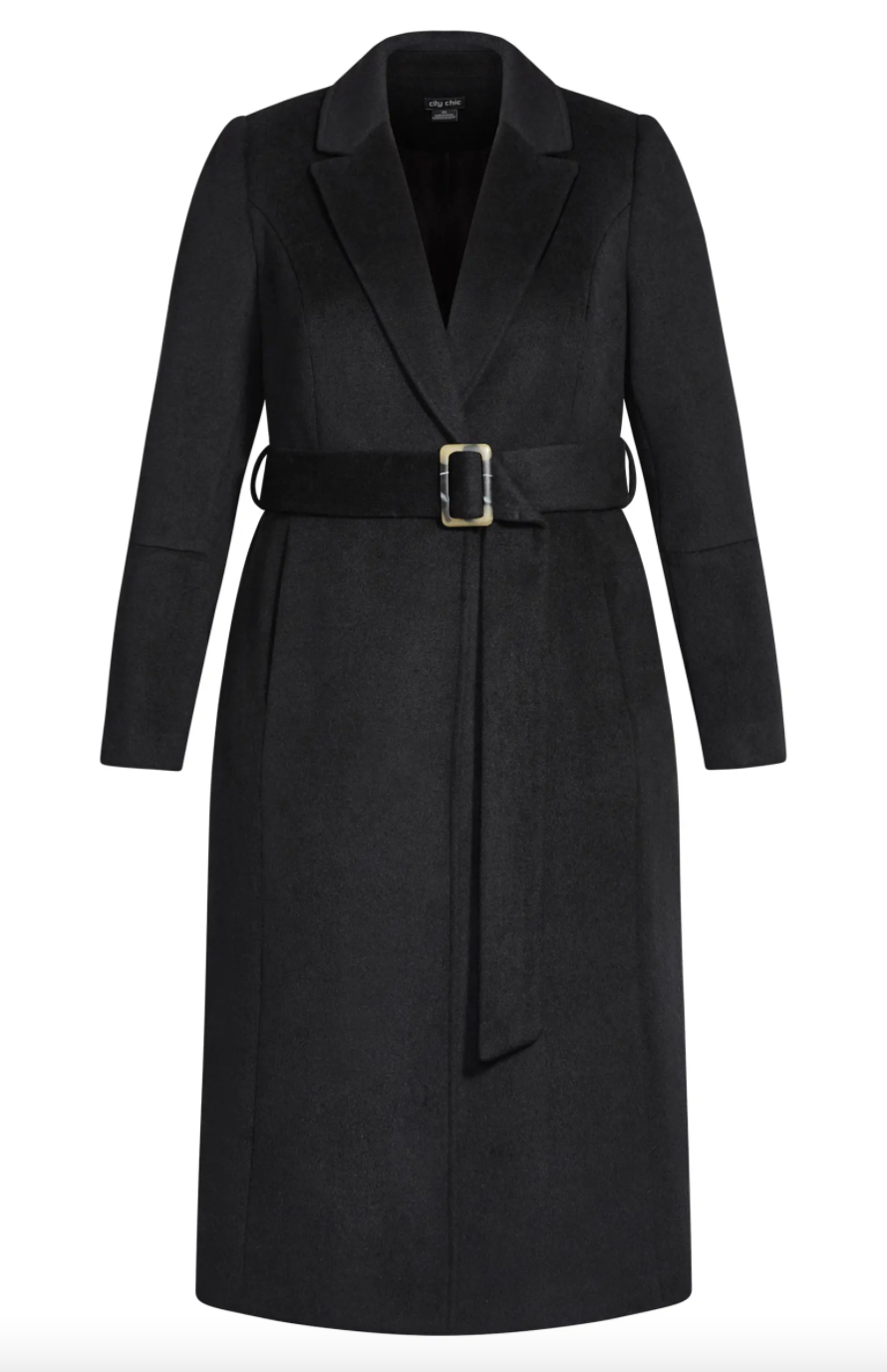 City Chic Belissima Belted Coat in black with belt