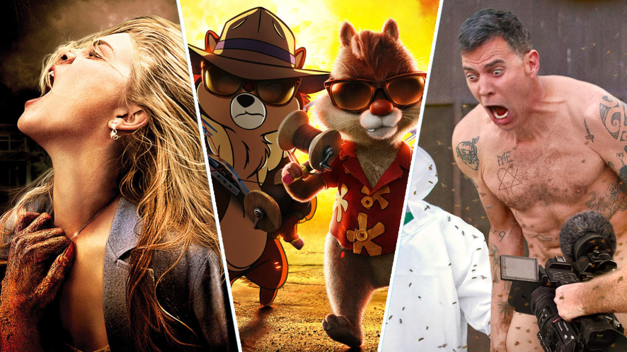 What to watch: Drag Me To Hell, Chip N Dale and Jackass 4.5 are all new to streaming. (Universal/Disney/Paramount)