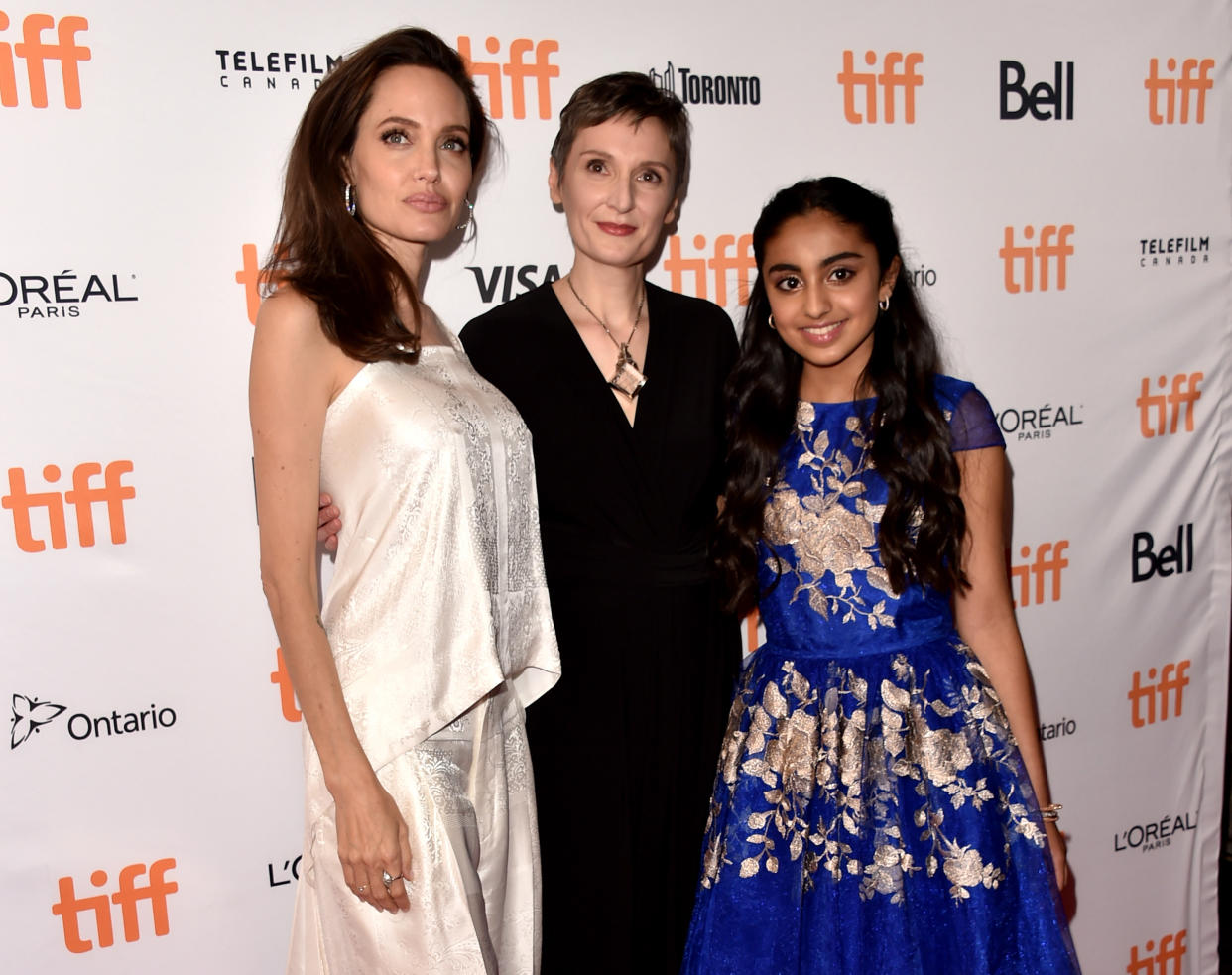 Angelina Jolie arrived in a silk Givenchy jumpsuit to the premiere of ‘The Breadwinner’ [Photo: Getty]