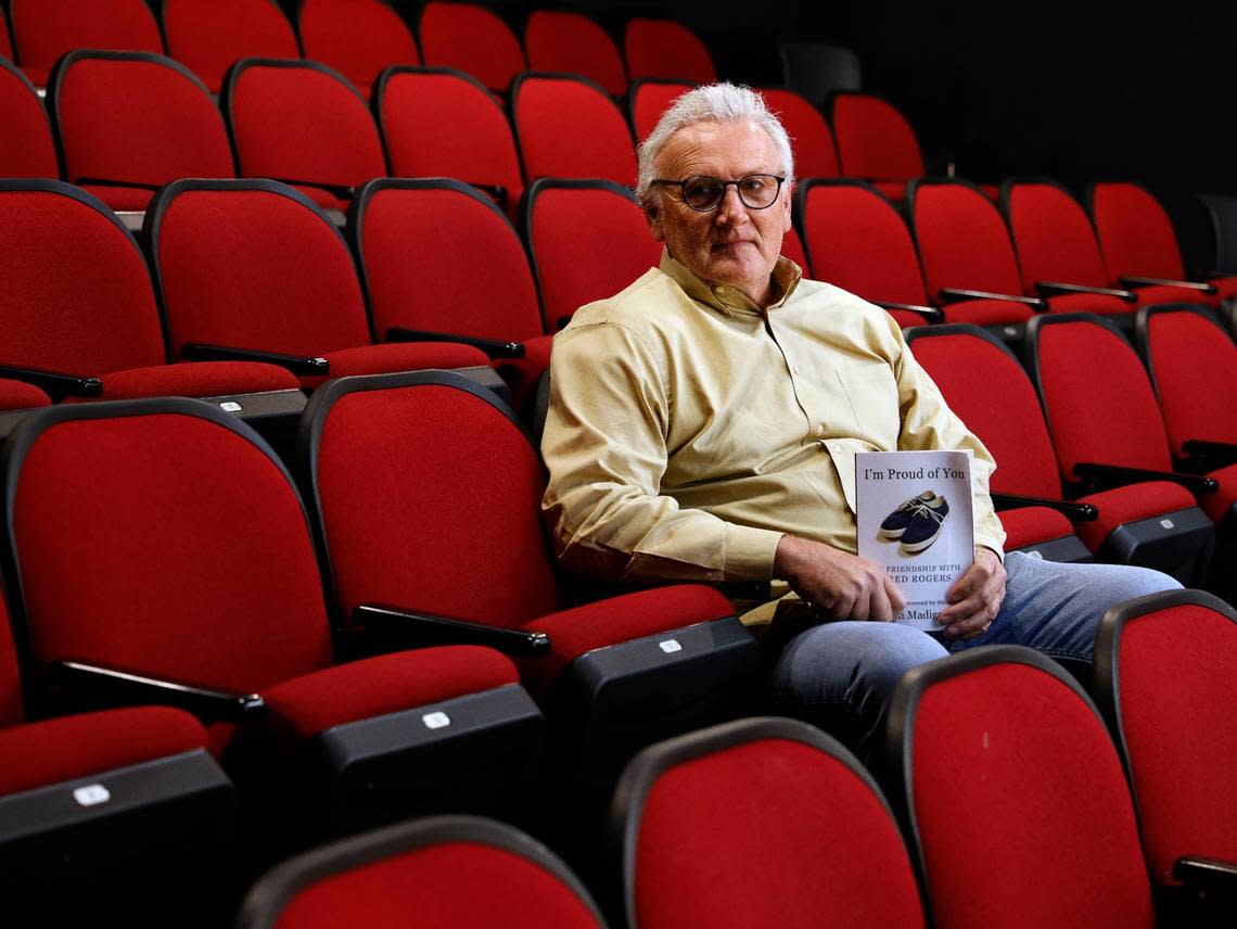 Tim Madigan, in the seats at Circle Theatre, wrote a bestseller based on his friendship with Fred Rogers. The book is now a play.