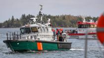 People are evacuated from the Amorella cruise ship near the Aland islands, seen from Finland, Sunday, Sept. 20, 2020. Finnish authorities say a Baltic Sea passenger ferry with nearly 300 people has run aground in the Aland Islands archipelago between Finland and Sweden without injuries. (Niclas Norlund/Lehtikuva via AP)