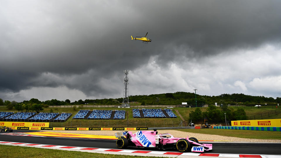 BUDAPEST, HUNGARY - JULY 19: Sergio Perez of Mexico driving the (11) Racing Point RP20 Mercedes during the Formula One Grand Prix of Hungary at Hungaroring on July 19, 2020 in Budapest, Hungary. (Photo by Clive Mason - Formula 1/Formula 1 via Getty Images)