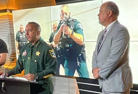 At a special news briefing Tuesday Lee County School District Superintendent Dr. Christopher Bernier, right, and Sheriff Carmine Marceno provided a glimpse at how technology will be one of the main things helping to keep Lee County students safe as they start their school year Wednesday and beyond.