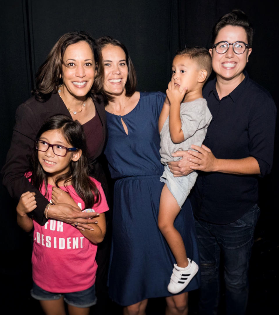 Kim Rincon and her family posed with Kamala Harris earlier this year.  (Courtesy of Kim Rincon)