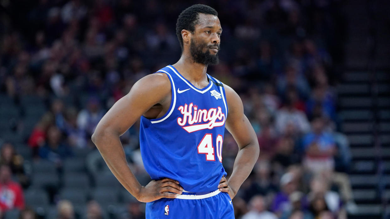 SACRAMENTO, CALIFORNIA - MARCH 05: Harrison Barnes #40 of the Sacramento Kings looks on against the Philadelphia 76ers during the first half of an NBA basketball game at Golden 1 Center on March 05, 2020 in Sacramento, California.