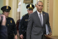 House impeachment manager, Rep. Hakeem Jeffries, D-N.Y., walks out of the Senate chamber after the impeachment trial of President Donald Trump at the U.S. Capitol ended for the day Friday Jan 24, 2020, in Washington. (AP Photo/Steve Helber)