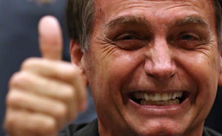 FILE PHOTO: Presidential candidate Jair Bolsonaro is pictured during a news conference in Rio de Janeiro, Brazil October 11, 2018. REUTERS/Ricardo Moraes