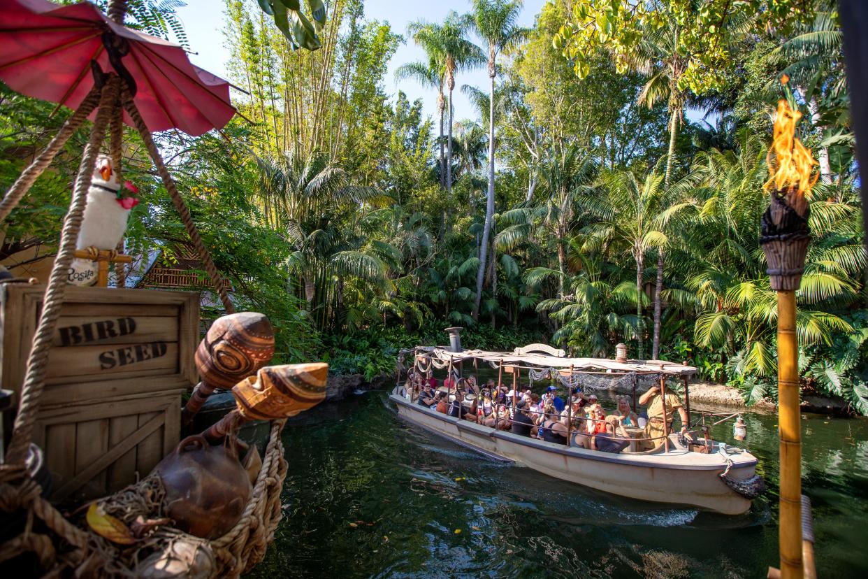 Passengers ride the Jungle Cruise ride at Adventureland, Disneyland in Anaheim, CA, in July.