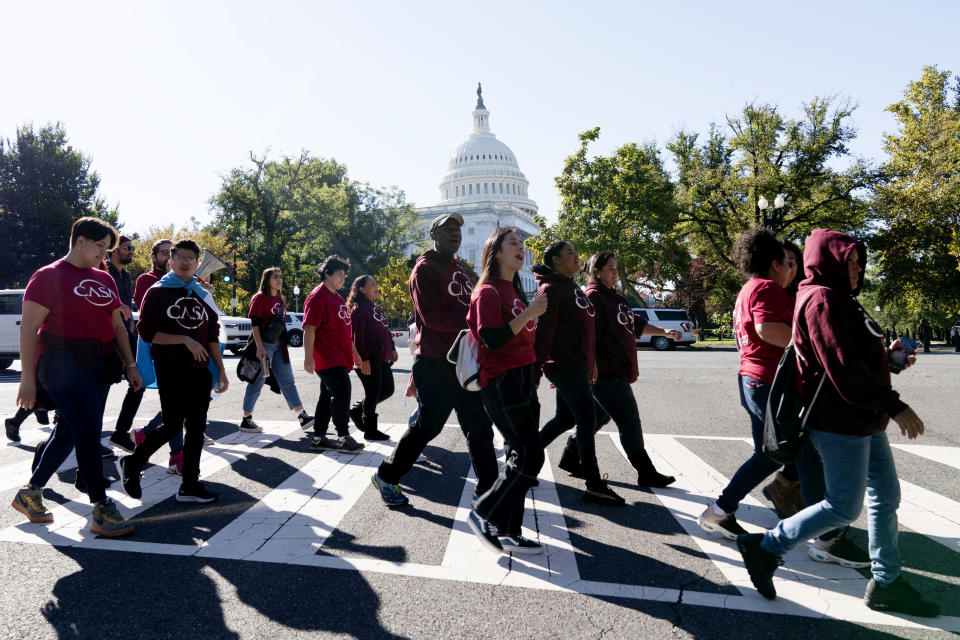 People rally outside the Capitol in support of the Deferred Action for Childhood Arrivals (DACA), during a demonstration on Capitol Hill in Washington, Thursday, Oct. 6, 2022. ( AP Photo/Jose Luis Magana)