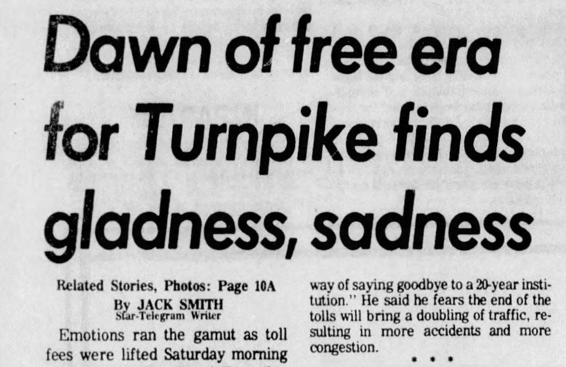 Coverage in the Fort Worth Star-Telegram of the first day that the Dallas-Fort Worth Turnpike’s tolls lifted, on Jan. 1, 1978. The highway became Interstate 30.