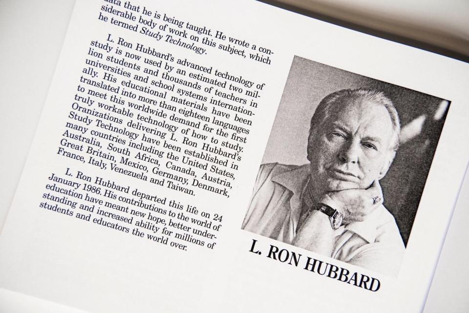 The "about the author" page in the Learning How To Learn book from Applied Scholastics International. (Photo: Damon Scheleur/HuffPost)