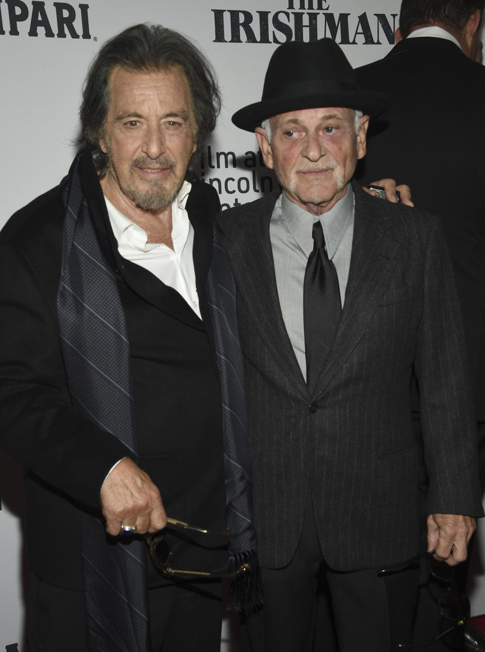 Actors Al Pacino, left, and Joe Pesci attend the world premiere of "The Irishman" at Alice Tully Hall during the opening night of the 57th New York Film Festival on Friday, Sept. 27, 2019, in New York. (Photo by Evan Agostini/Invision/AP)