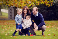 <p>The royals look picture perfect in this family photo. George is rocking his signature sweater, shorts and knee-high socks for the camera. [Photo: Kensington Palace] </p>