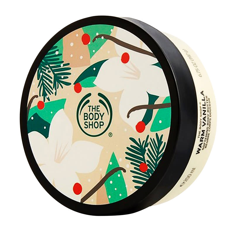 <p>The delectable vanilla scent of this rich body cream may leave you craving a sweet treat.</p> <p><strong>Buy It! </strong><a href="https://www.thebodyshop.com/en-us/body/body-moisturizers/warm-vanilla-body-butter/p/p003723" rel="sponsored noopener" target="_blank" data-ylk="slk:The Body Shop Warm Vanilla Body Butter, $21; thebodyshop.com;elm:context_link;itc:0;sec:content-canvas" class="link ">The Body Shop Warm Vanilla Body Butter, $21; thebodyshop.com</a></p>