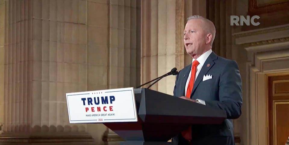 Rep. Jeff Van Drew of New Jersey speaks during the Republican National Convention at the Mellon Auditorium in Washington.