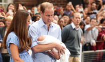 The Duke and Duchess of Cambridge leave the Lindo Wing of St Mary's Hospital in London, with their newborn son.