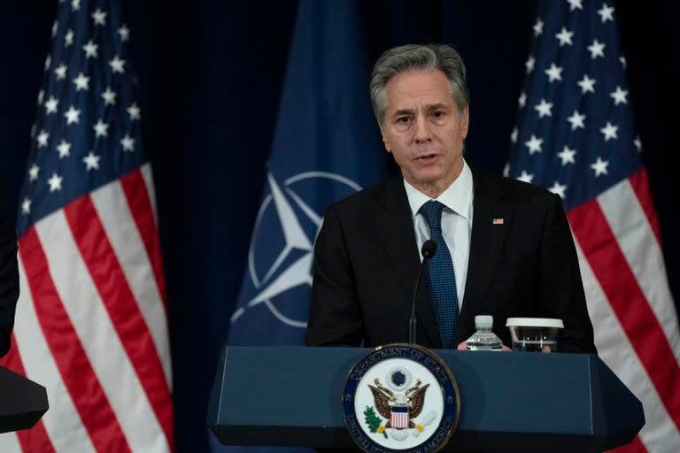 El secretario de Estado Antony Blinken habla durante una conferencia de prensa con el secretario general de la OTAN, Jens Stoltenberg, en el Departamento de Estado, el lunes 29 de enero de 2024, en Washington
 (AP Foto/Manuel Balce Ceneta)