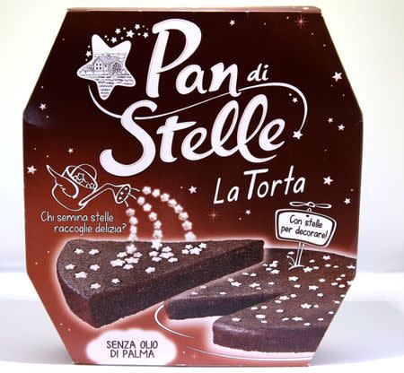 A "Pan di Stelle" chocolate cake package is displayed in this picture illustration taken November 17, 2018. REUTERS/Stefano Rellandini/Illustration