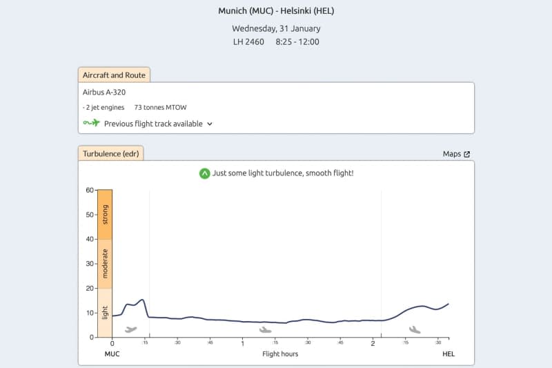 Should I bring sick bags? Turbli.com gives a turbulence forecast for your flight. Turbli.com/dpa