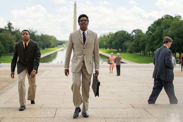 <p>Parrish Lewis/Netflix</p> Aml Ameen as Martin Luther King and Colman Domingo as Bayard Rustin in 'Rustin'