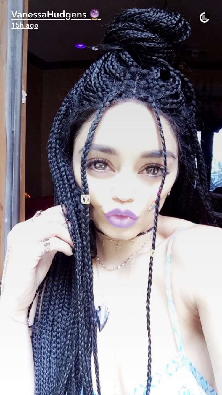 Hudgens sported "box braids" on Snapchat.