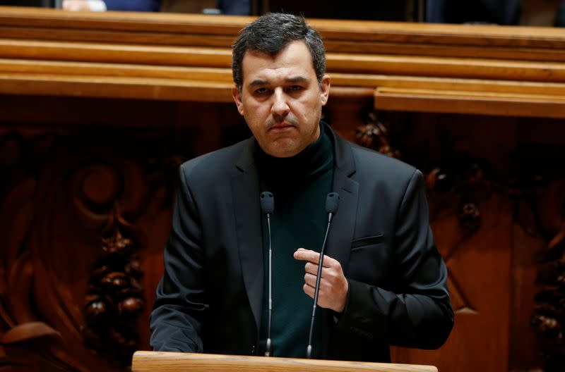 Andre Silva, Portugal's People-Animals-Nature party leader, speaks during a debate on five bills proposing the legalisation of euthanasia at the Portuguese parliament, in Lisbon
