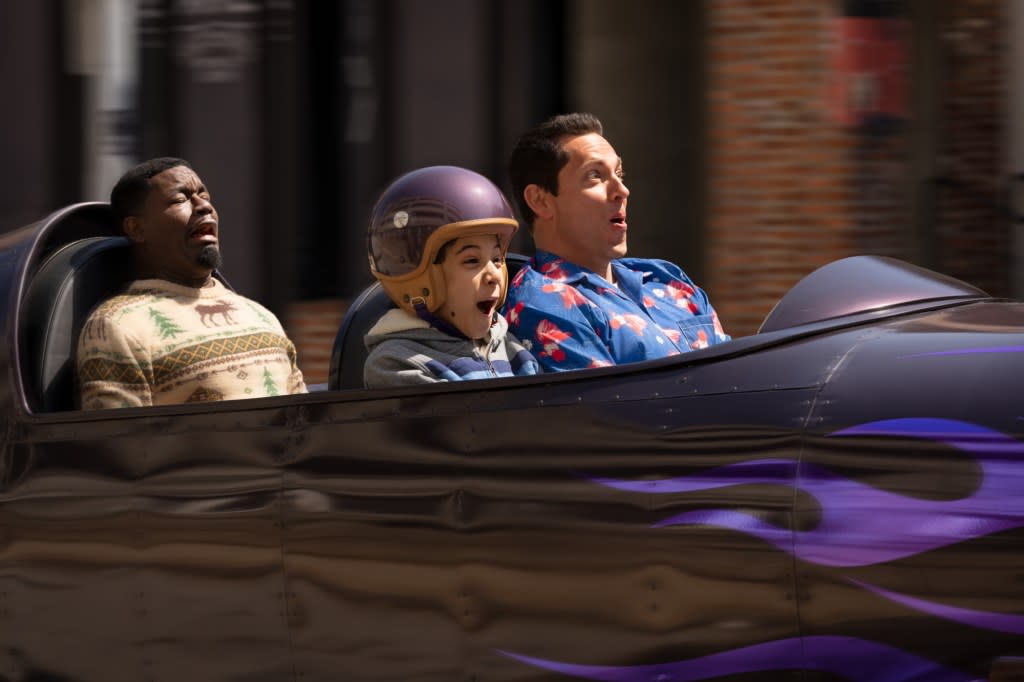 (L to R) Lil Rel Howery ?Moose? Benjamin Bottani ?Mel? and Zachary Levi ?Harold? in Columbia Pictures HAROLD AND THE PURPLE CRAYON