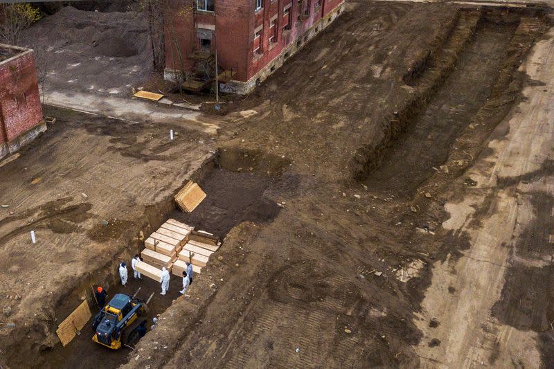 Drone pictures show bodies being buried on New York's Hart Island amid the coronavirus disease (COVID-19) outbreak in New York City