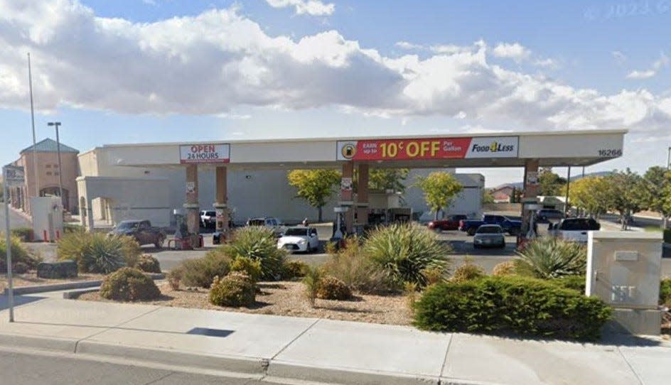 A Food 4 Less gas station at 16266 Bear Valley Road in Victorville, as pictured in a Google Street View image.