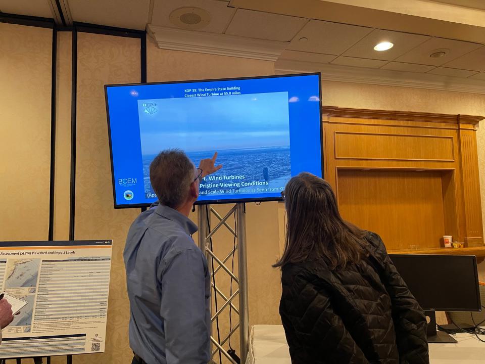 The federal Bureau of Ocean Energy Management held a meeting about offshore wind development at the Clarion Hotel and Conference Center in Toms River on Thursday, Feb, 8, 2024.