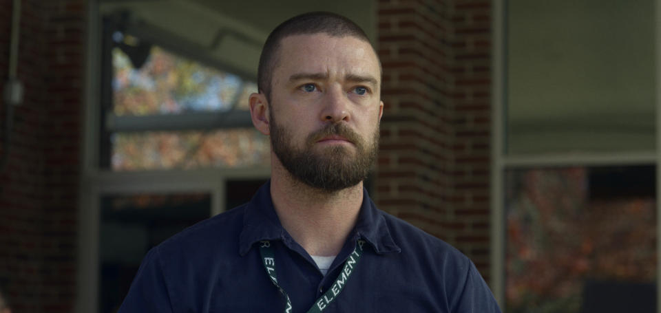 This image released by Apple shows Justin Timberlake in a scene from “Palmer.” (Apple via AP)