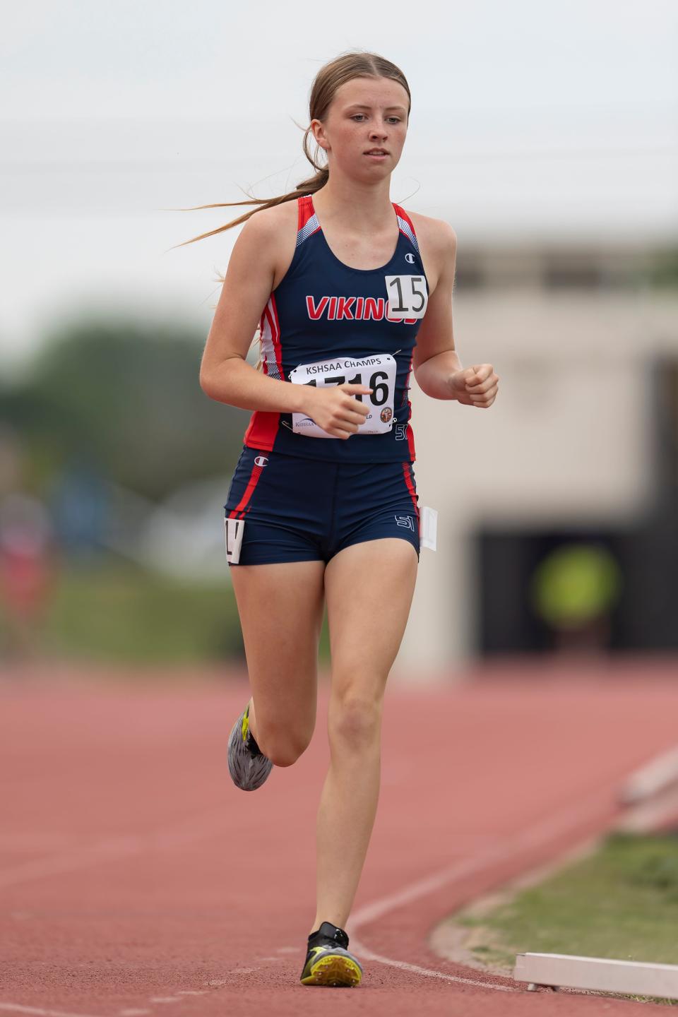 Seaman Taylie Heston competes in the 800 meter run Saturday May. 27, 2023, during state track at Cessna Stadium in Wichita, Kan.