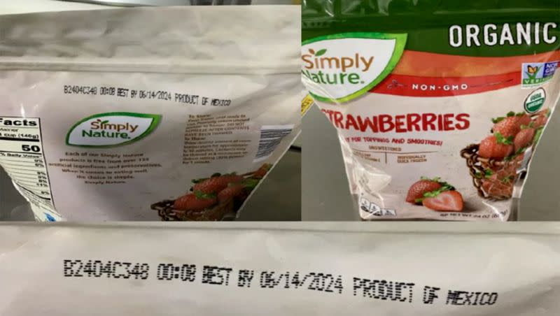 Simply Nature frozen strawberries are pictured on the Food and Drug Administration’s website, Monday, March 20, 2023. According to an FDA press release, frozen strawberries have been possibly linked to hepatitis A in five people.