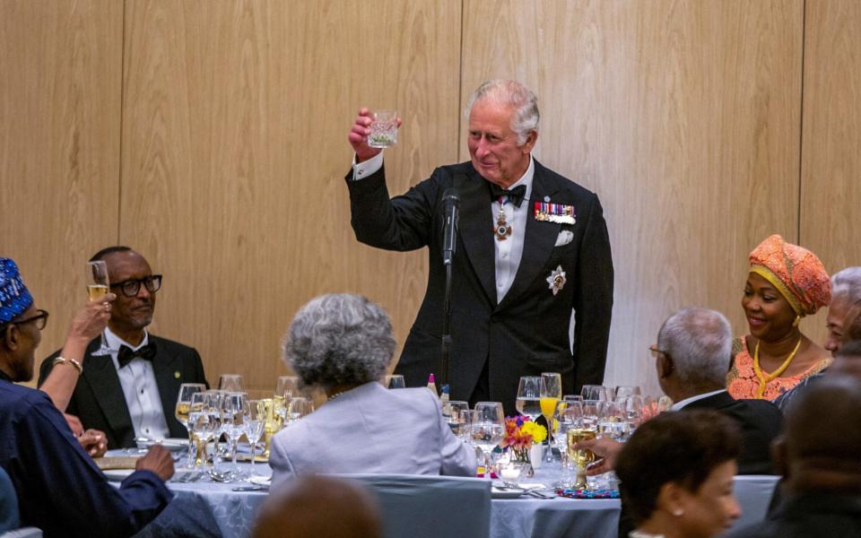 Prince Charles addresses guests at the Commonwealth Heads of Government Dinner - REUTERS/Jean Bizimana