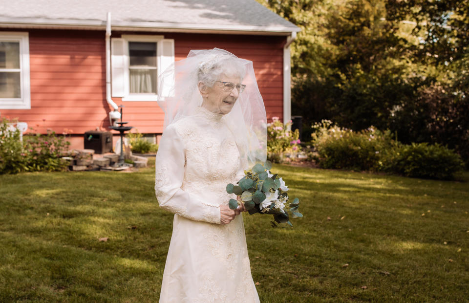 The staff at St. Croix Hospice was able to find a vintage 1940s wedding dress for Frankie to wear at the ceremony.  (Courtesy Hilary Michelson / St. Croix Hospice)