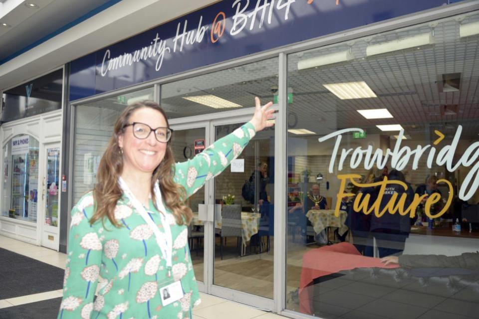 Wiltshire Times: Open for business: Meg Aubrey, CEO of Trowbridge Future, celebrates the opening of its new Community Hub. Image: Trevor Porter 77019-6