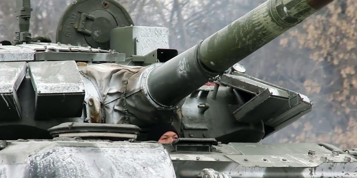 Russian Army Western Military District tank army units loaded onto a troop train in February.