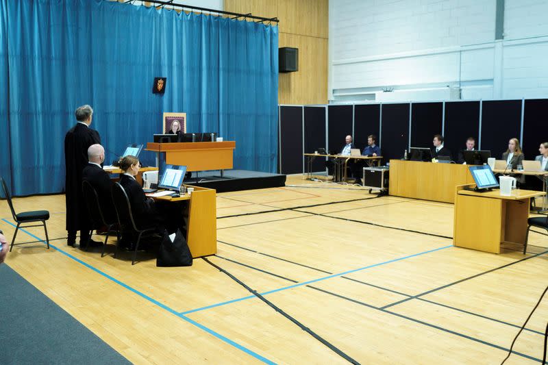 Anders Behring Breivik attends a court hearing at Ringerike prison, in Tyristrand