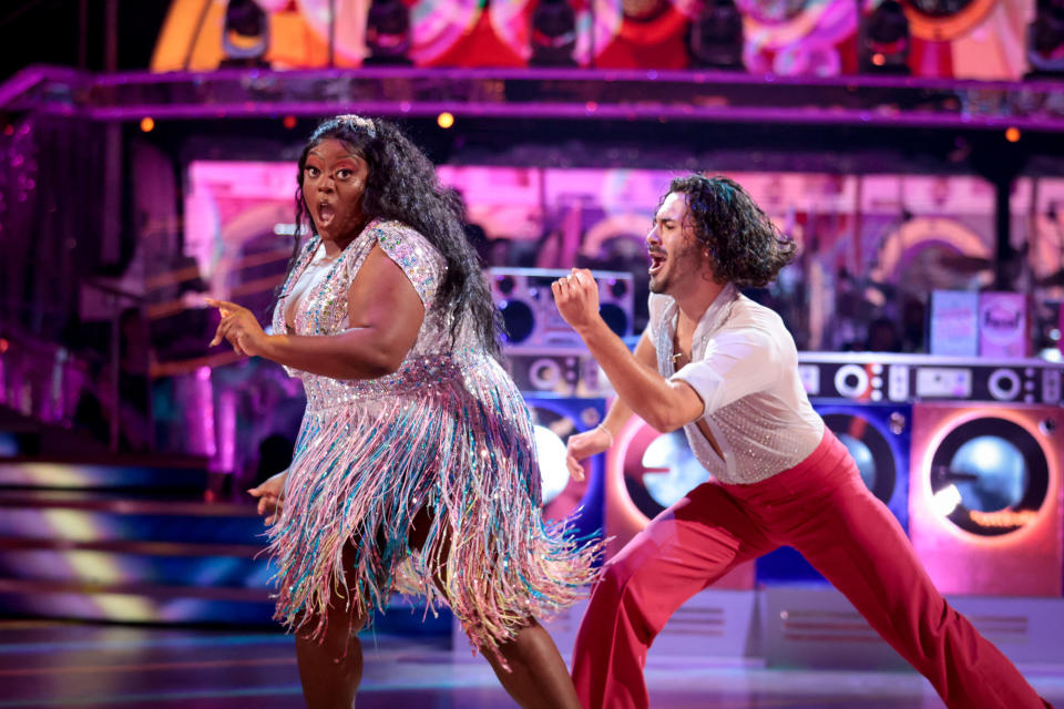 Programme Name: Strictly Come Dancing 2021 - TX: 02/10/2021 - Episode: Strictly Come Dancing - TX2 LIVE SHOW (No. n/a) - Picture Shows: ++LIVE SHOW++ Judi Love, Graziano Di Prima - (C) BBC - Photographer: Guy Levy