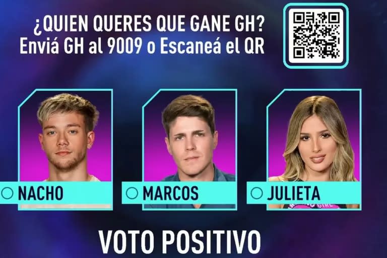 Los tres finalistas de Gran Hermano 2023: Nacho, Marcos y Julieta (Foto: captura)